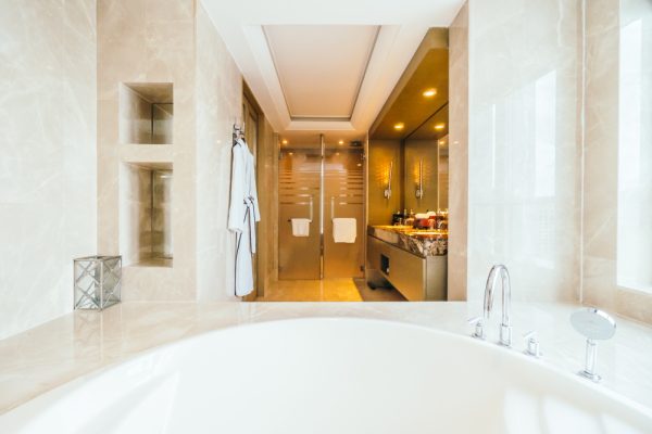 hotel bathroom with jacuzzi tub